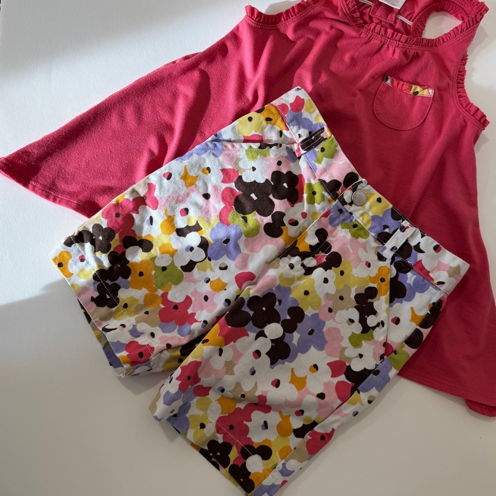 Floral Print Shorts and Pink Sleeveless Top
